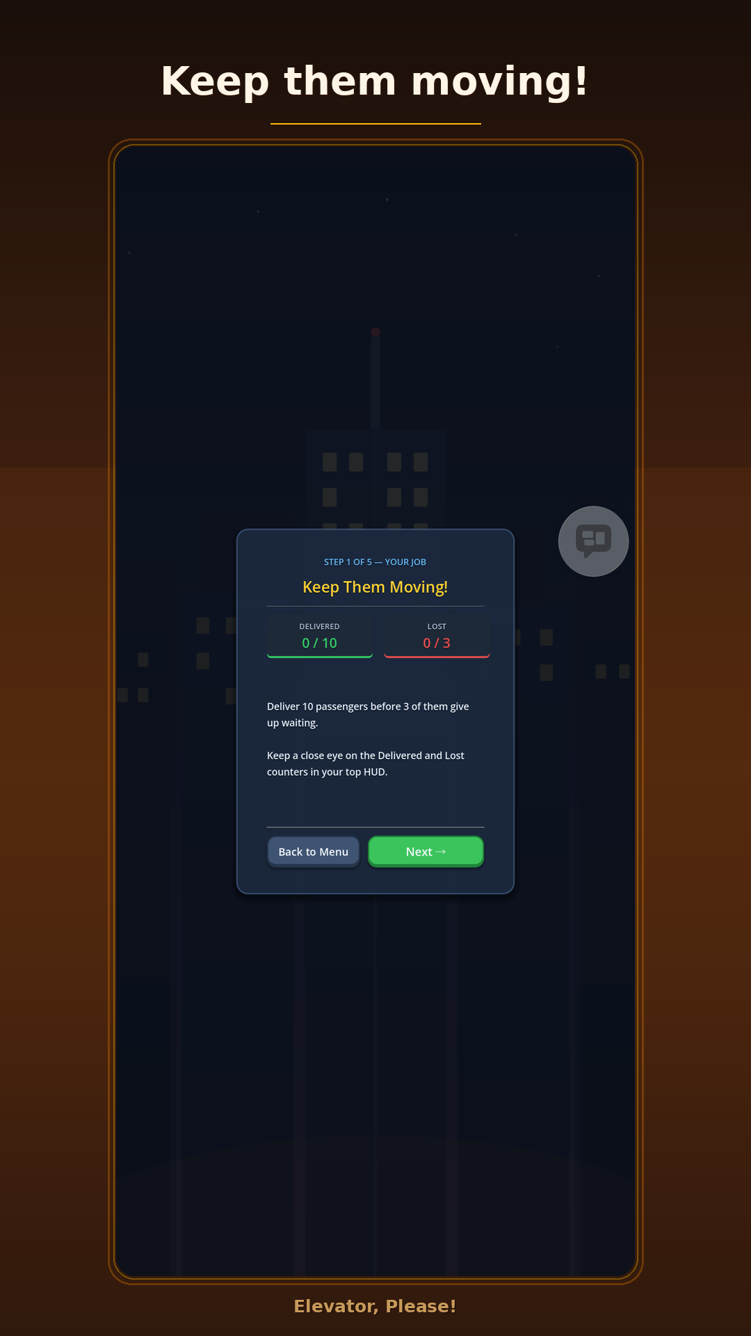 Elevator moving between floors