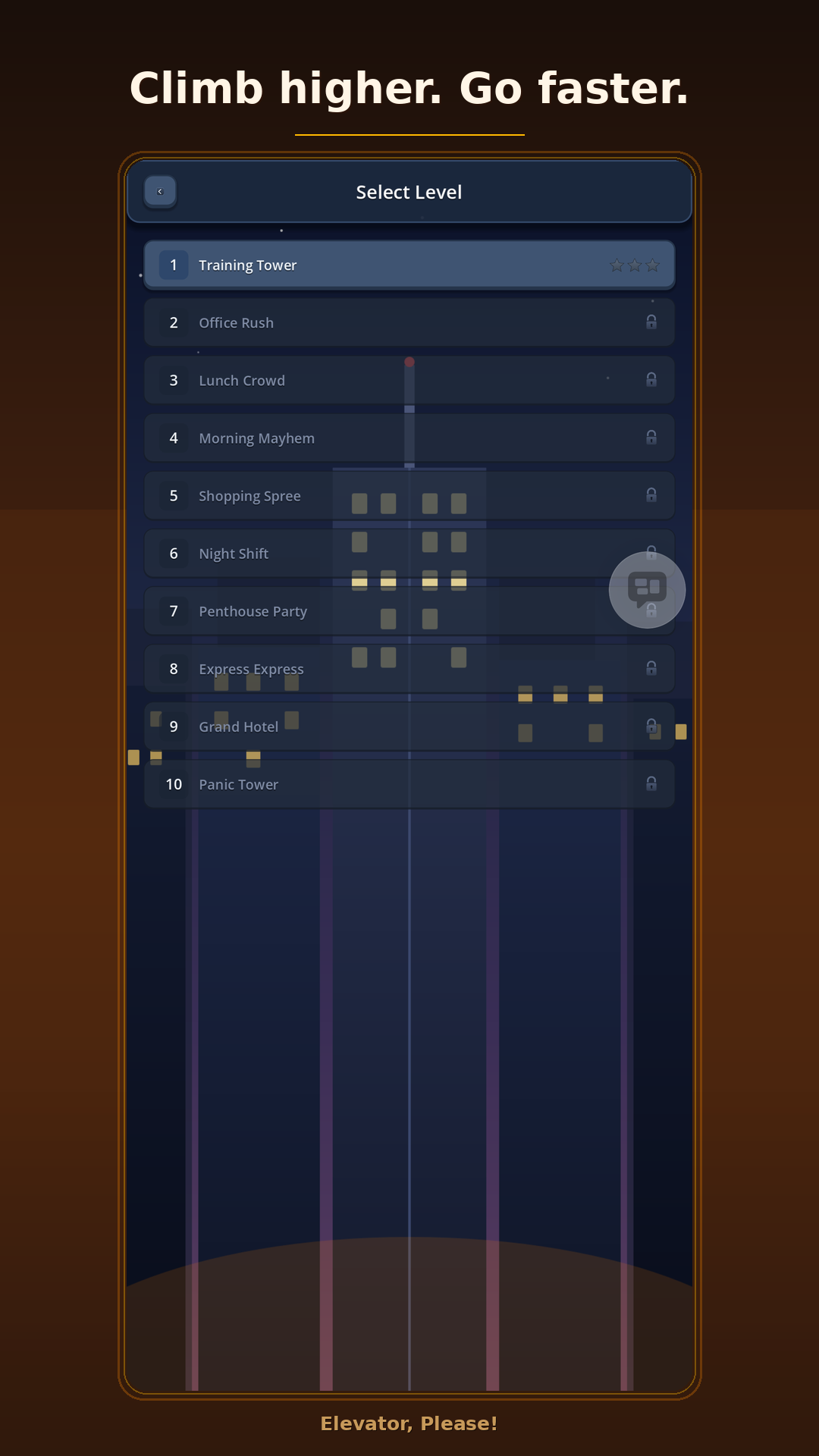 Climbing tower levels and tracking passenger destinations